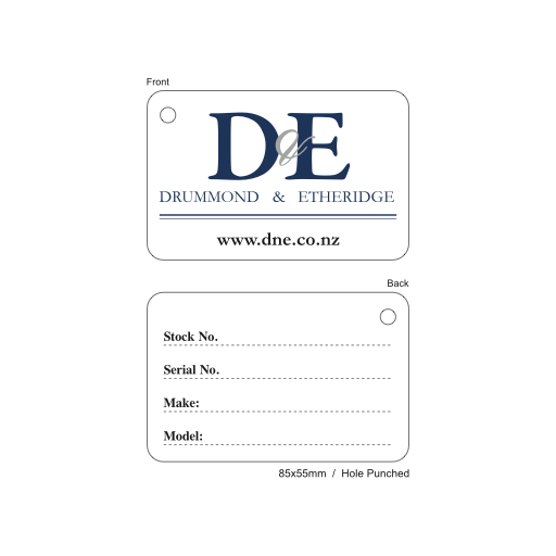 D&E - Stock Tag Hole Punched 85x55mm Synthetic 495gsm