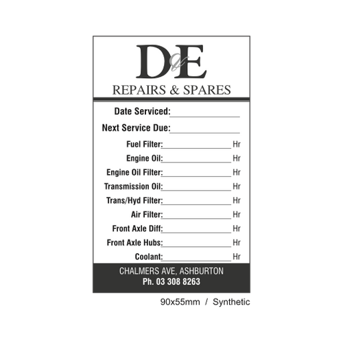 D&E - Repairs & Spares Service Labels Synthetic 90x55mm