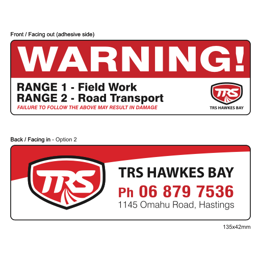 TRS - Double Sided Range Warning Vinyl 135x42mm